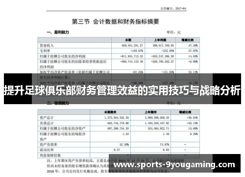 提升足球俱乐部财务管理效益的实用技巧与战略分析